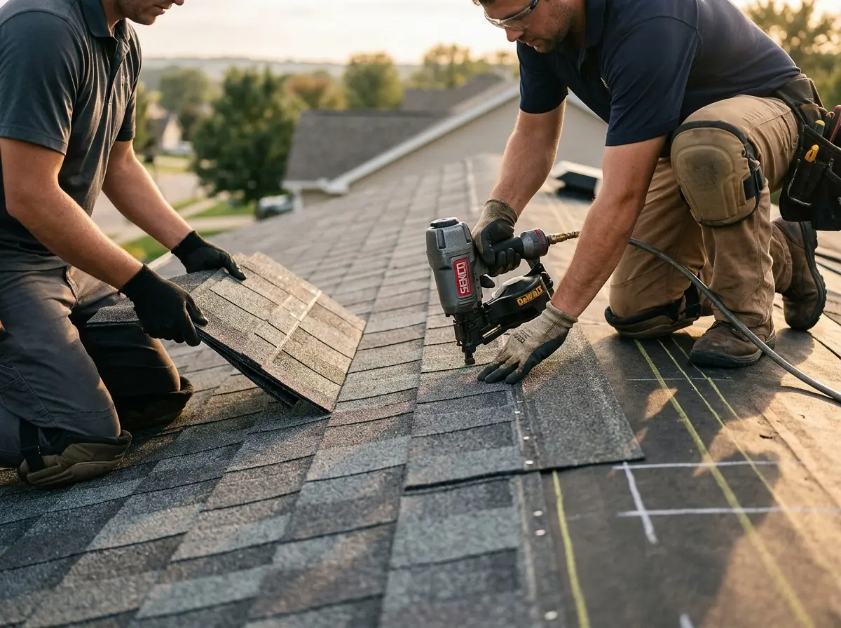 Professional roofer working on a residential roof in Hartsville